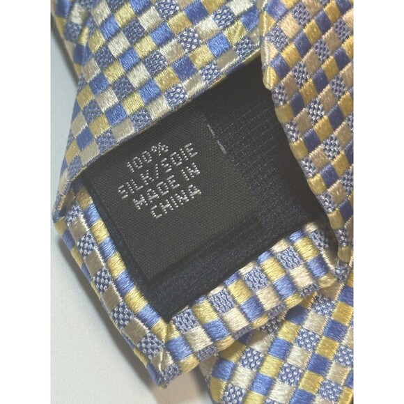 Michael Kors Blue Yellow Pastel Micro Check Silk Tie - Picture 8 of 9